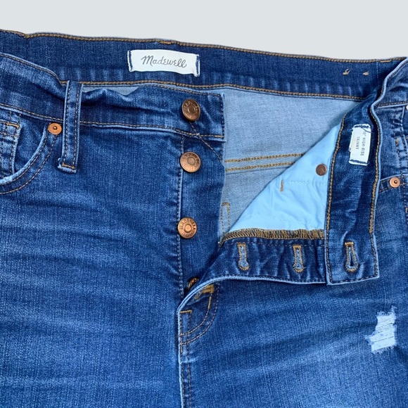 Madewell 10” High Rise Skinny Stretch Exposed Button Blue Jeans Size 32 in EUC - Picture 9 of 12